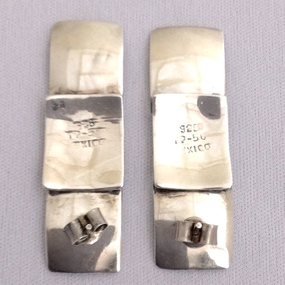Vintage ArtDeco Sterling Silver Earrings, 925 Mexico - Picture 4 of 5